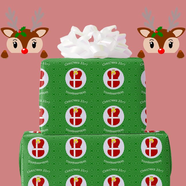 Personalised Danish Angel Christmas Flag  Wrapping Paper (Creator Uploaded)