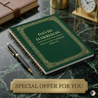 Personalised Dark Academia Emerald Green & Gold Ex Planner