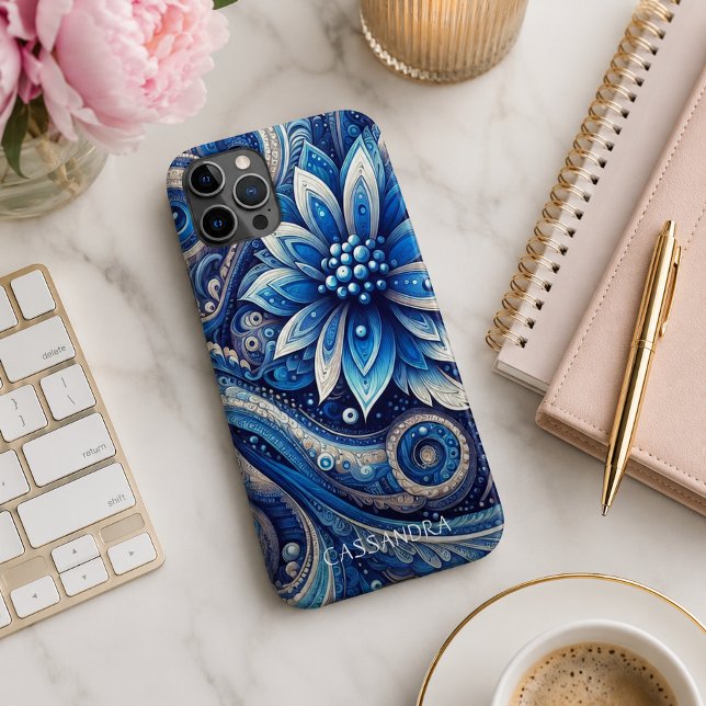 Personalised Dark Blue Black Paisley Art Pattern Case-Mate iPhone Case (Creator Uploaded)