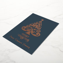 Personalised Dark Blue Gold Foil Christmas Card