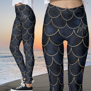 Personalised Dark Blue Mermaid Scales Leggings