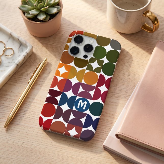 Personalised Dark Blue Orange Green Midcentury Art Case-Mate iPhone Case (Creator Uploaded)