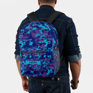 Personalised Dark Blue & Purple Camouflage Printed Backpack