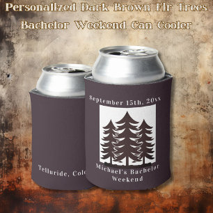 Personalised Dark Brown Fir Trees Bachelor Weekend Can Cooler