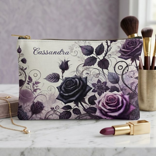 Personalised Dark Gothic Floral Cosmetic Makeup Accessory Pouch (Creator Uploaded)