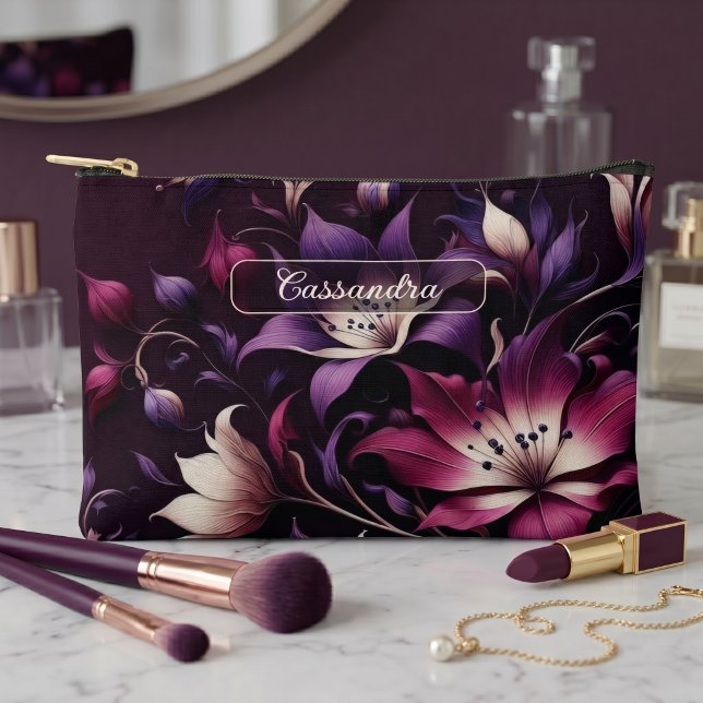 Personalised Dark Gothic Floral Cosmetic Makeup Accessory Pouch (Creator Uploaded)