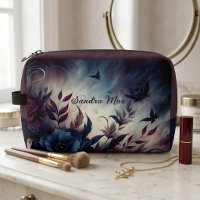 Personalised Dark Gothic Floral Travel Makeup Bag