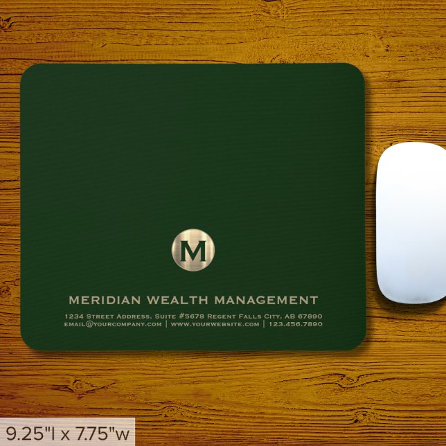 Personalised Dark Green Gold Business Monogram Mouse Mat (Creator Uploaded)
