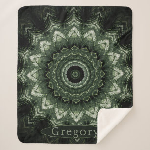 Personalised Dark Green Hosta Mandala Sherpa Blanket