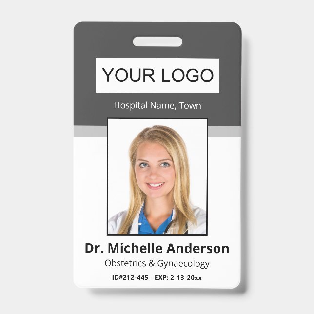 Personalised Dark Grey  Doctor Photo Identity ID Badge (Front)