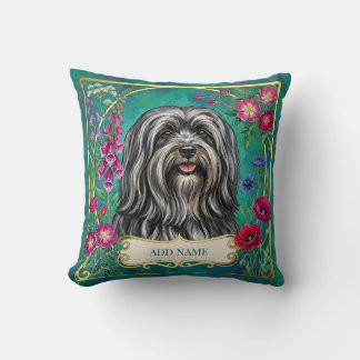 Personalised Dark Grey Lhasa Apso Floral Cushion
