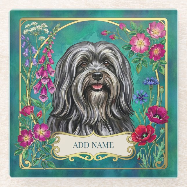 Personalised Dark Grey Lhasa Apso Glass Coaster (Front)