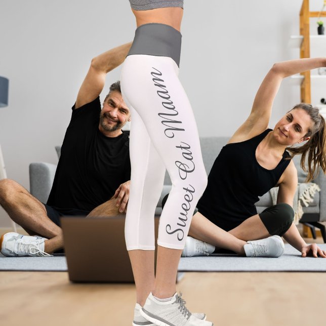 Personalised Dark Grey White Custom Text Diy Yoga Capri Leggings (Creator Uploaded)