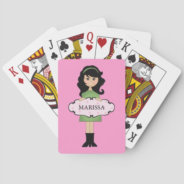 Personalised Dark-Haired Girly Playing Cards (Back)