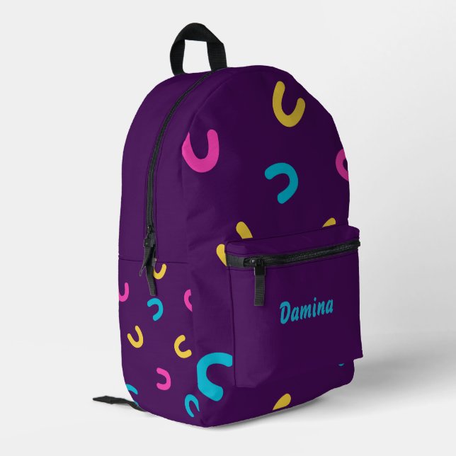 Personalised Dark Neon Fun Pattern Printed Backpack (Back Corner Left)