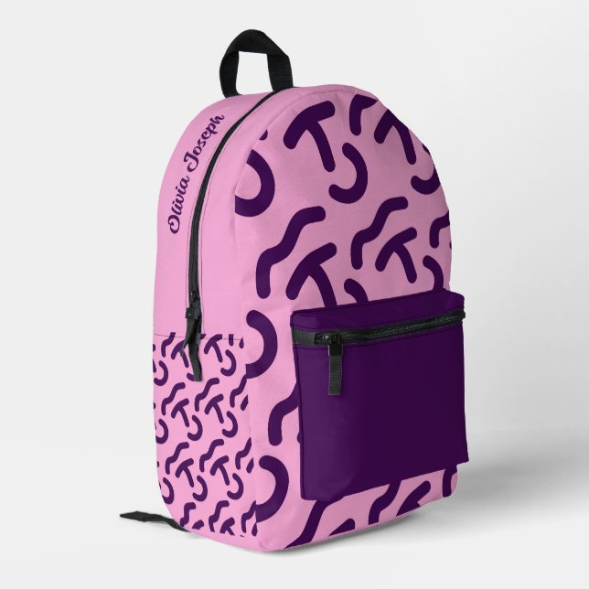 Personalised Dark Neon/Pink Fun Pattern Printed Backpack (Back Corner Left)