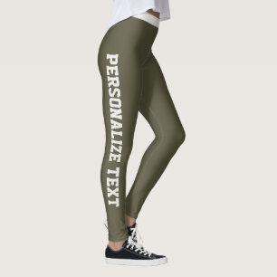 Personalised Dark Olive Neutral Modern Athleisure Leggings