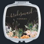 Personalised Dark Peacock Feather Bridesmaid Compact Mirror<br><div class="desc">Dark Peacock Feather elegant bridesmaid design easy to personalise with bridesmaids names.</div>