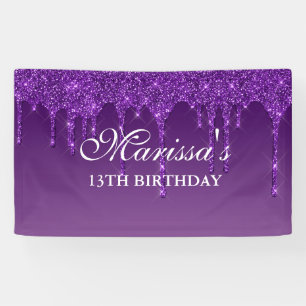 Personalised Dark Purple Dripping Glitter Birthday Banner
