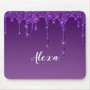 Personalised Dark Purple Dripping Glitter Mouse Mat