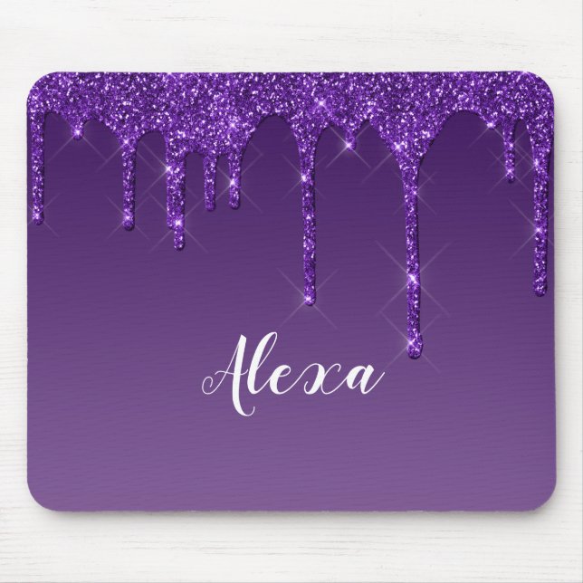 Personalised Dark Purple Dripping Glitter Mouse Mat (Front)