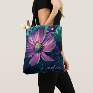 Personalised Dark Purple Flowers Tote Bag