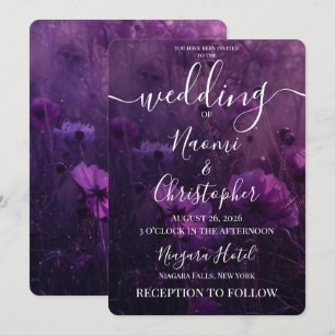 Personalised Dark Purple Flowers Wedding Invitation
