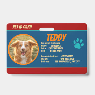 Personalised  Dark Red Blue Dog Photo ID Badge