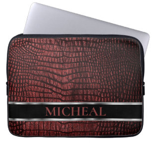 Personalised Dark Red Faux Leather  Laptop Sleeve