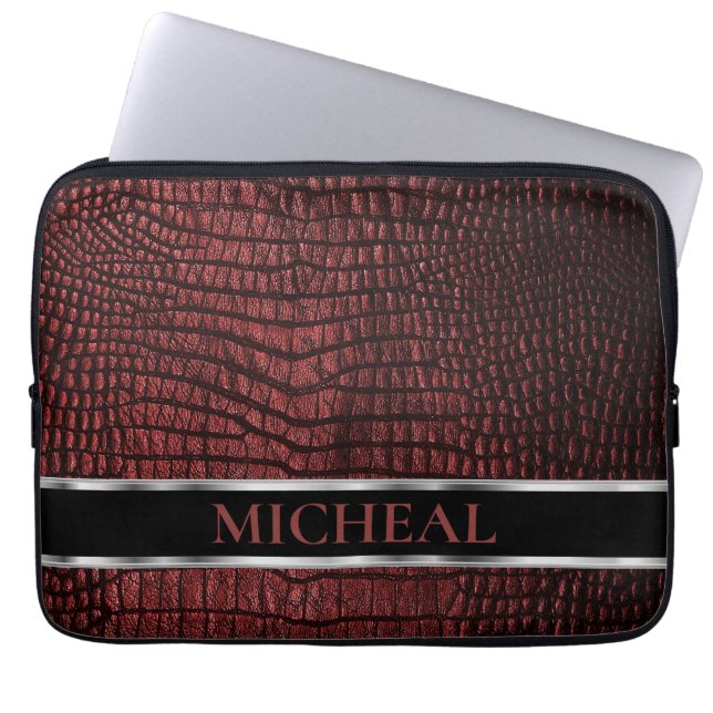 Personalised Dark Red Faux Leather  Laptop Sleeve (Front)