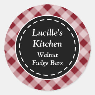 Personalised Dark Red Gingham Stickers