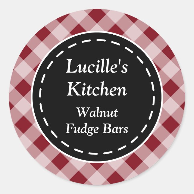 Personalised Dark Red Gingham Stickers (Front)