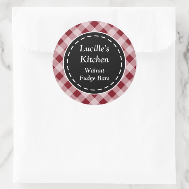 Personalised Dark Red Gingham Stickers (Bag)