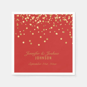 Personalised Dark RED Gold Confetti Wedding Napkin