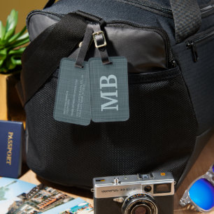 Personalised Dark Teal Blue Grey Monogram Luggage Tag
