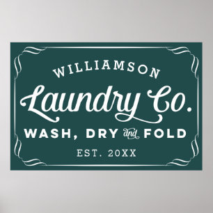 Personalised Dark Teal Laundry Wash Dry Fold Sign