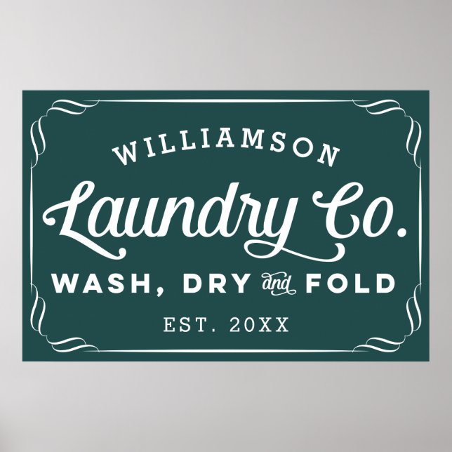 Personalised Dark Teal Laundry Wash Dry Fold Sign (Front)