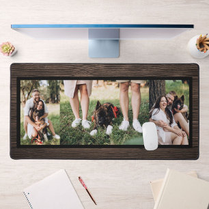 Personalised Dark Wood 3 Photo Collage Desk Mat