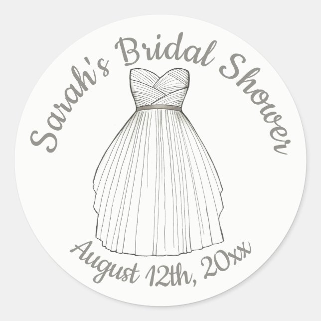 Personalised Date Bride Bridal Shower Wedding Gown Classic Round Sticker (Front)
