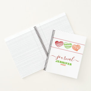 Personalised Dated Journal Red Green Orange Hearts