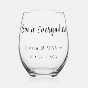 Personalised Dated Love is Everywhere Stemless Wine Glass