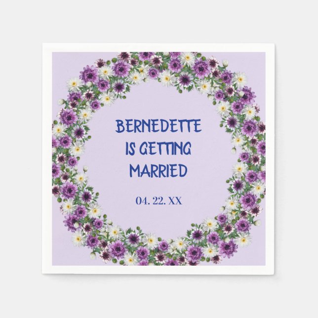 Personalised Dated Multicolored Purple Florals Napkin (Front)