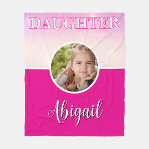 Personalised Daughter Photo and Name Hot Pink  Fleece Blanket