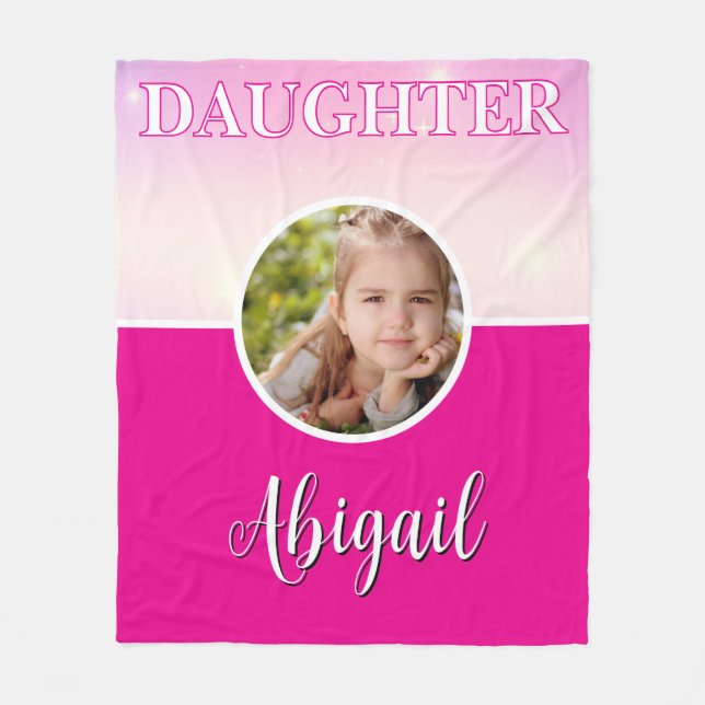 Personalised Daughter Photo and Name Hot Pink  Fleece Blanket (Front)