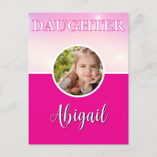 Personalised Daughter Photo and Name Hot Pink Postcard