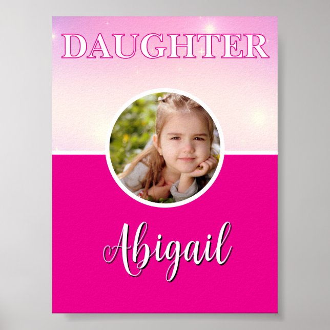Personalised Daughter Photo and Name Hot Pink  Poster (Front)