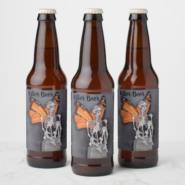 Personalised Day of the Dead Halloween Skeleton Beer Bottle Label (Bottles)