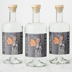 Personalised Day of the Dead Halloween Skeleton Liquor Bottle Label