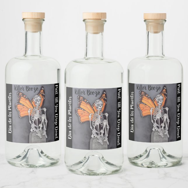 Personalised Day of the Dead Halloween Skeleton Liquor Bottle Label (Bottles)