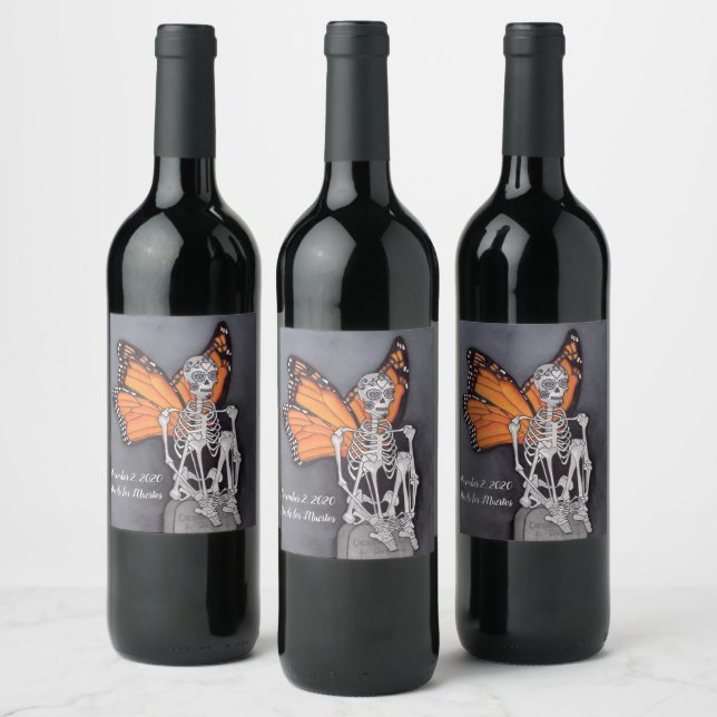 Personalised Day of the Dead Halloween Skeleton Wine Label (Bottles)